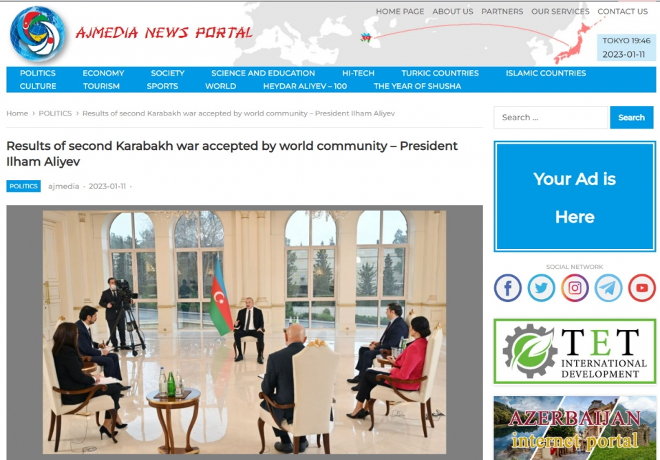 Yaponiya portalı Azərbaycan Prezidentinin yerli telekanallara müsahibəsinin əsas məqamlarını işıqlandırıb