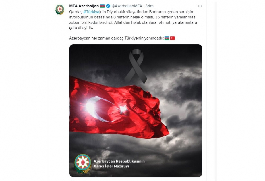 Azərbaycan Xarici İşlər Nazirliyi Türkiyəyə başsağlığı verib
